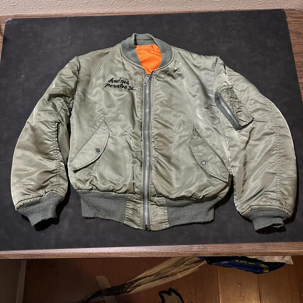 Vintage MA-1 Flight Bomber Alpha Industries 60s Jacket USA Vietnam Green Orange